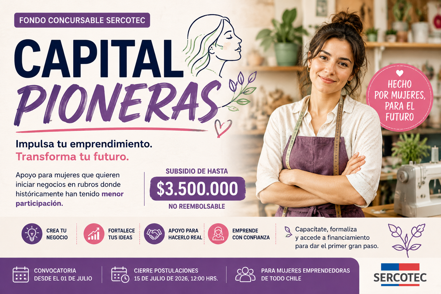 Capital Pioneras Sercotec 2026: fondo para mujeres que quieren iniciar negocios en rubros con menor participación femenina